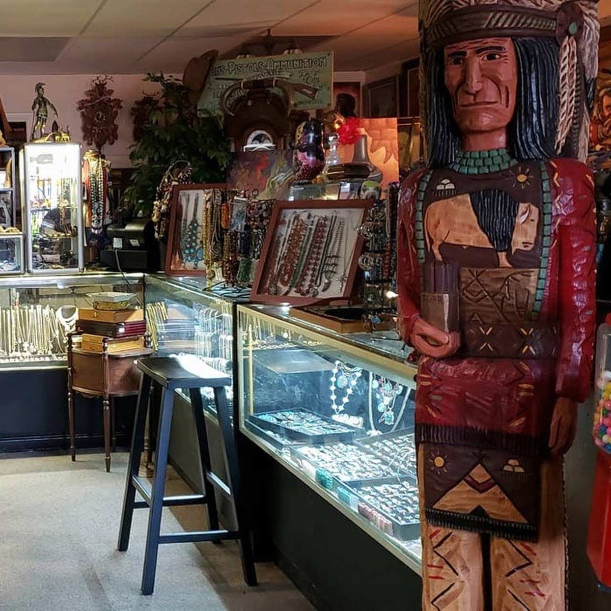 Jewelry cases at the front counter
